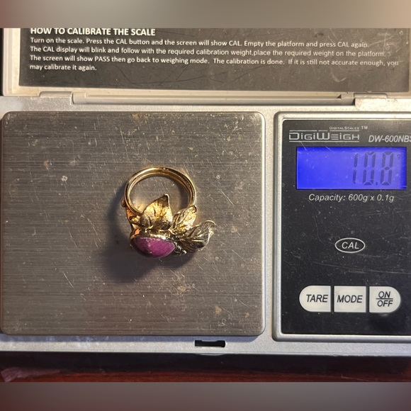 ANTIQUE 14K YELLOW GOLD MASSIVE RING "FLOWER" with "RED STAR"-RUBY, ART NOUVEAU - Picture 5 of 12